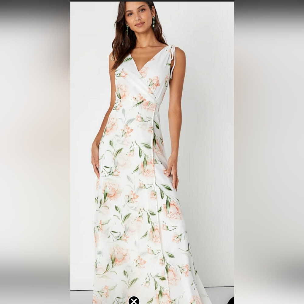 Lulu's Elegant Floral Maxi Dress - White and Peach